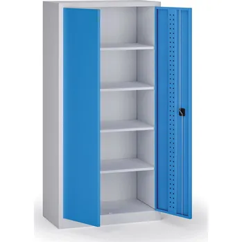 B2B Partner Policová dílenská skříň 2-dveřová, 4 police, 1950 × 950 × 500 mm, modré dveře