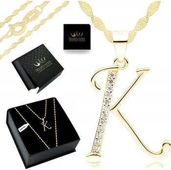 Přívěsek ZLATÝ DÁMSKÝ NÁHRDELNÍK PŘÍVĚSEK PÍSMENO K 925 DÁREK PRO DCERU HOLČIČKU