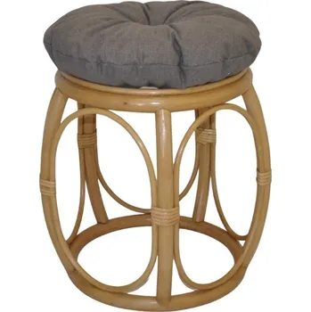 Stolička Ratanová taburetka široká medová polstr šedý melír