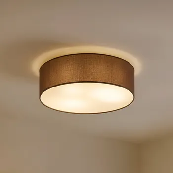 Svítidlo Stropní svítidlo Lindby Sebatin, Ø 40 cm, světle hnědá, tkanina, E27 - Výška stínidla 12 cm, Ø stropního držáku 12 cm hnědá, bílá, matný nikl 3 x 60 W - Doprava zdarma