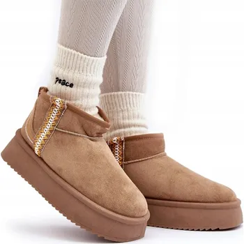 Dívčí sněhule SNĚHULE NA PLATFORMĚ Z EKO SEMIŠE SE VZOREM SVĚTLE HNĚDÉ 37