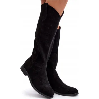 Dámské kozačky DÁMSKÉ AŽUROVÉ KOZAČKY NA NÍZKÉM PODPATKU S.BARSKI HY66-132 ČERNÉ 38