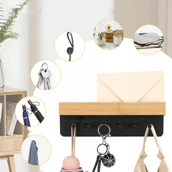 Věšák DŘEVĚNÝ VĚŠÁK NA ZEĎ NA OBLEČENÍ KLÍČE DO PŘEDSÍNĚ POLICE 6 HÁČKŮ