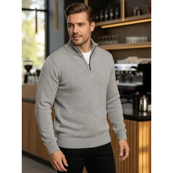 Pánský svetr Pánský šedý svetr na zip DStreet šedá 3499725