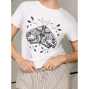 Dámské tričko Sinsay - Bavlněné oversize tričko s potiskem - bílá - 505EU-00M - 505EU-00M-XL