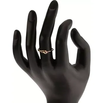 Prsten Prsten ze žlutého 14K zlata - tři růžové zirkonky, asymetrické vypouklé srdce - Velikost: 50