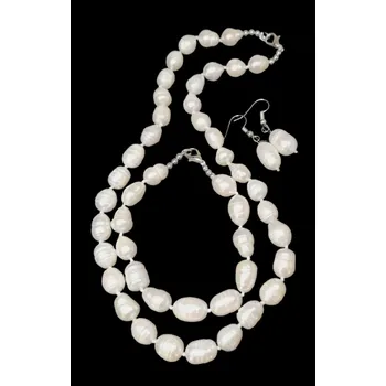 Souprava šperků Říční perly sada, náramek, náhrdelník a náušnice s ocelí