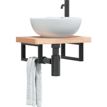 Koupelnový nábytek Deska pod umyvadlo nástěnná ocel a masivní bukové dřevo Hnědá 3302325