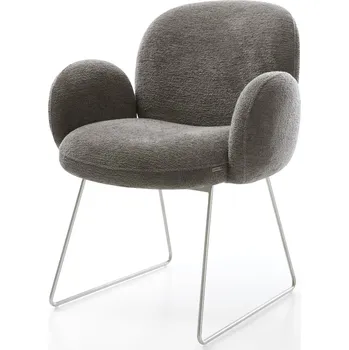 Jídelní židle DELIFE Jídelní židle Nube-Flex s područkami bouclé měkký tmavě béžová tenká podnož nerezová ocel taštičkové pružiny