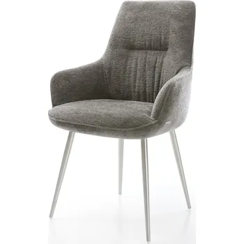 Jídelní židle DELIFE Jídelní židle Zelia-Flex s područkami bouclé měkký tmavě béžová 4-nohá zúžená nerezová ocel taštičkové pružiny