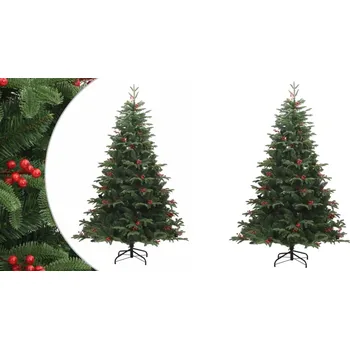 Vánoční stromek 210 cm, Umělý vánoční stromek na pantech, se šiškami a bobulemi