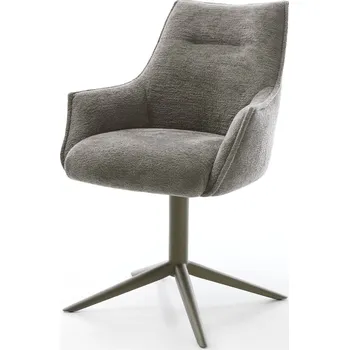 Jídelní židle DELIFE Jídelní židle Alja-Flex s područkami bouclé měkký tmavě béžová křížová podnož titanová barva 360° otočný houpací funkce taštičkové pružiny