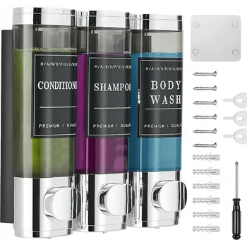 Dávkovač mýdla SADA TŘÍ DÁVKOVAČŮ MÝDLA 300ML PRŮHLEDNÝ STŘÍBRNÝ NÁSTĚNNÝ DO DOMÁCNOSTI