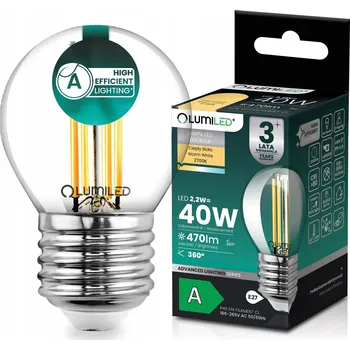 Žárovka LED ŽÁROVKA E27 FILAMENT TŘÍDA A 2,2W 470LM = 40W 2700K 360° KULIČKA