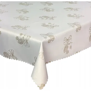 ubrus Oboustranný Vánoční Ubrus Odolný Skvrnám Bílý Zlatý Baňka 110x220 cm