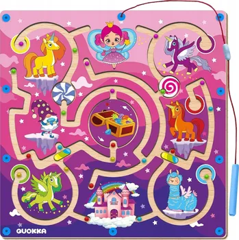 Dřevěná hračka Magnetický labyrint Jednorožec Labirynt magnetyczny s kuličkami Montessori