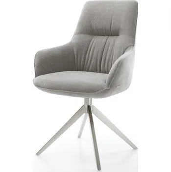 Jídelní židle DELIFE Jídelní židle Zelia-Flex s područkami potahová látka Měkký šedá křížová podnož široká nerezová ocel otočný o 360° houpací funkce taštičkové pružiny