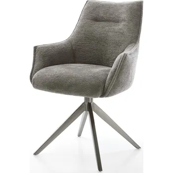 Jídelní židle DELIFE Jídelní židle Alja-Flex s područkami bouclé měkký tmavě béžová křížová podnož široká grafitová 360° otočný houpací funkce taštičkové pružiny