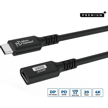 Datový kabel MicroConnect Prodlužovací USB-C kabel 10Gb, 100W, USB 3.2, 2 m