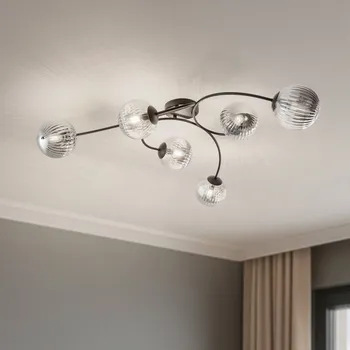 EMIBIG LIGHTING Stropní svítidlo Vibra, kouřově šedé/černé, délka 97 cm, 6 světel. - Stříška - Ø 14 cm, výška 3 cm kouřově šedá, černá 6 x 10 W LED - Doprava zdarma