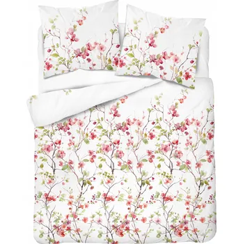 Povlečení Povlečení saténové 160x200 bílé s růžovými větvičkami květů - Satin Stories