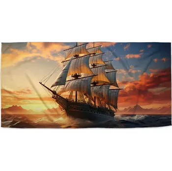 Osuška Sablio Ručník Plachetnice ve vlnách při východu slunce - 30x50 cm