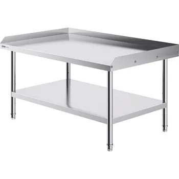 Dílna Vevor Nerezový pracovní stůl 30×48×26 inch 3-stranný lem nastavitelná výška