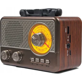 Radiopřijímač Přenosné retro rádio Bluetooth, FM/AM/SW, USB-C síťové i bateriové, USB, AUX