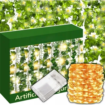 umělá květina Umělý Břečťan Umělé listí na zeď balkon girlanda 12x LED XXL 25m