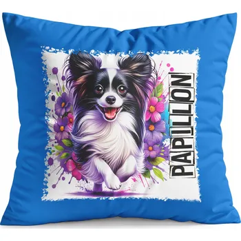 Polštář POLŠTÁŘ MODRÝ DÁREK - PES, PES, PLEMENO PAPILLON