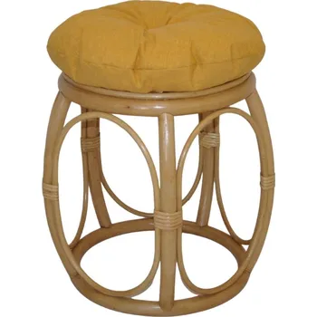 Ratanová taburetka široká medová polstr žlutý melír