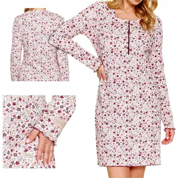 Dámská noční košile Doctor Nap košile noční dámská Košile noční TM 7308 flores dlouhý rukáv pod kolena velikost S