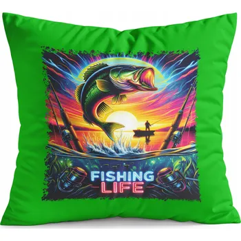 Polštář POLŠTÁŘ ZELENÝ DÁREK - RYBÁŘSKÉ VZORY RYBÁŘSKÝ PRUT FANATIK RYBA
