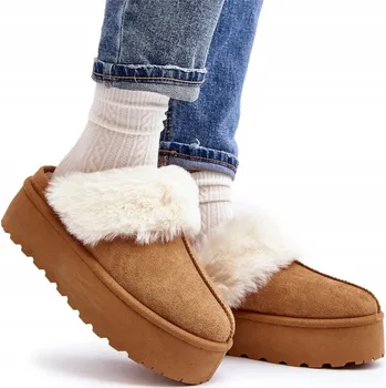 Dámské pantofle Dámské PANTOFLE s tlustou podrážkou a kožešinou CAMEL 40