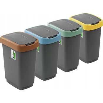 Odpadkový koš Sada košů na třídění odpadu Klip Šedá 4x25 l s barevnými víky