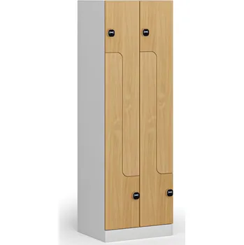 B2B Partner Kovová šatní skříňka S1 Z, 4 oddíly, 1850 x 600 x 500 mm, RFID zámek, laminované dveře, buk