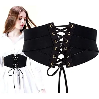 Opasek Camerazar Široký černý korzetový šněrovaný pásek z gumy