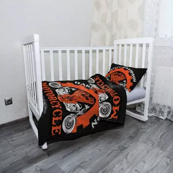 Povlečení Sablio Mikroplyšové dětské povlečení do postýlky Harley-Davidson motor Černé pozadí - 120x90 / 40x60