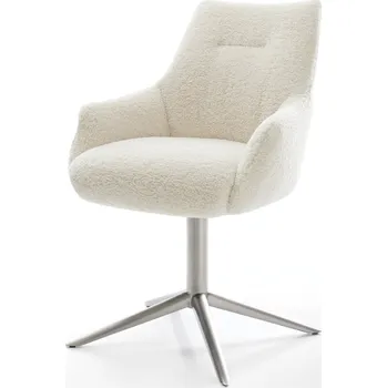 Jídelní židle DELIFE Jídelní židle Alja-Flex s područkami plyšový manšestr béžová křížová podnož nerezová ocel 360° otočný houpací funkce taštičkové pružiny