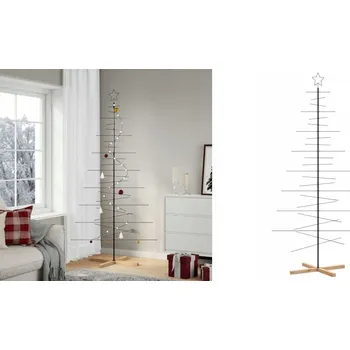 Vánoční stromek Černý kovový vánoční stromek s dřevěným podstavcem, 210 cm