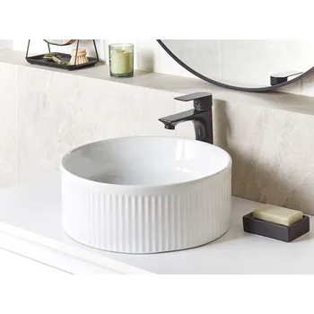 Umyvadlo Umyvadlo koupelnové desky bílé keramické ⌀ 37 cm kulaté moderní styl Beliani