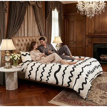 Povlečení Sada povlečení na peřinu 3 ks Černá vlna Bílá 160x200 cm