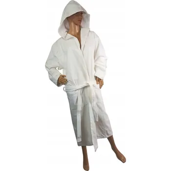 Dámský župan Župan s s kapucí UNISEX 100% Bavlna Hustě Tkaný "L" 450g/m2 - Bílý