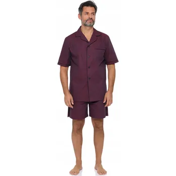 Pánské pyžamo Klasické pánské pyžamo s krátkým rukávem RE-950 Bordó 1007 - 100% bavlna - XXL