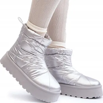 Dámská zimní obuv Dámské sněhule na masivní platformě, zateplené kožíškem, stříbrné, velikost 37