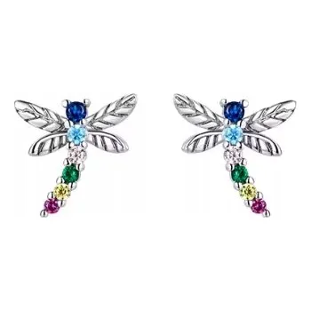 Náušnice Náušnice malé vážky barevné tyrkysová vážka zirkony stříbro 925