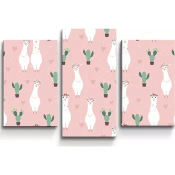 Obraz Sablio Obraz - 3-dílný Lama a kaktusy - 75x50 cm