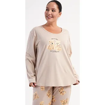 Dámské pyžamo Dámské pyžamo dlouhé Méďové béžová 4XL