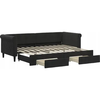 Pohovka Černá pohovka s funkcí spaní 229 x 90 x 68 cm, samet, 2 zásuvky