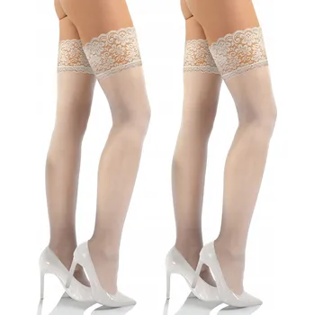 Dámské punčochy Samodržící punčochy Sesto Senso s krajkou 2 páry 15 DEN 3/4 Bílé